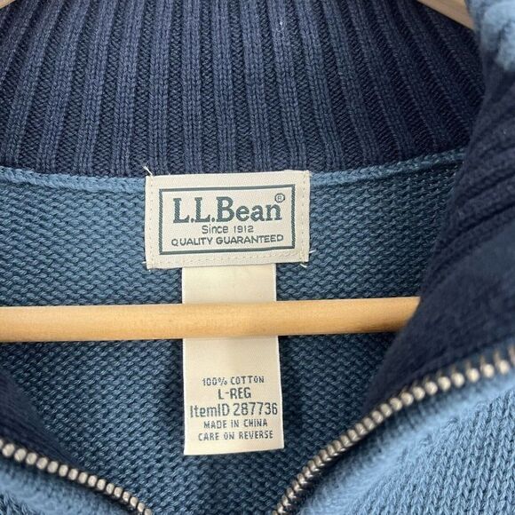 LL Bean Sweater Size Large Mens Blue Double L Quarter Half Zip Pullover Cotton - Picture 3 of 6